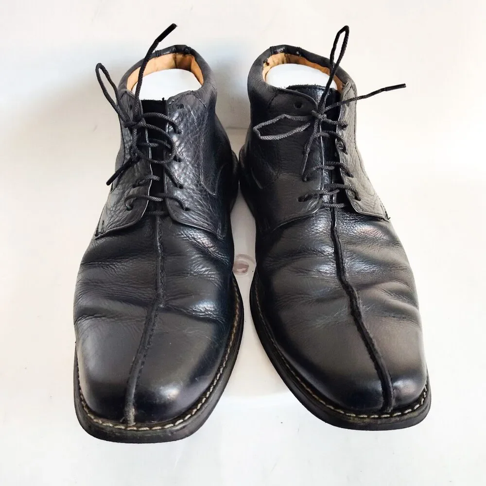 Sandro Comfort Gel‎ Mens Size 8 D Ankle Boots Pebbled Leather Black Lace-up